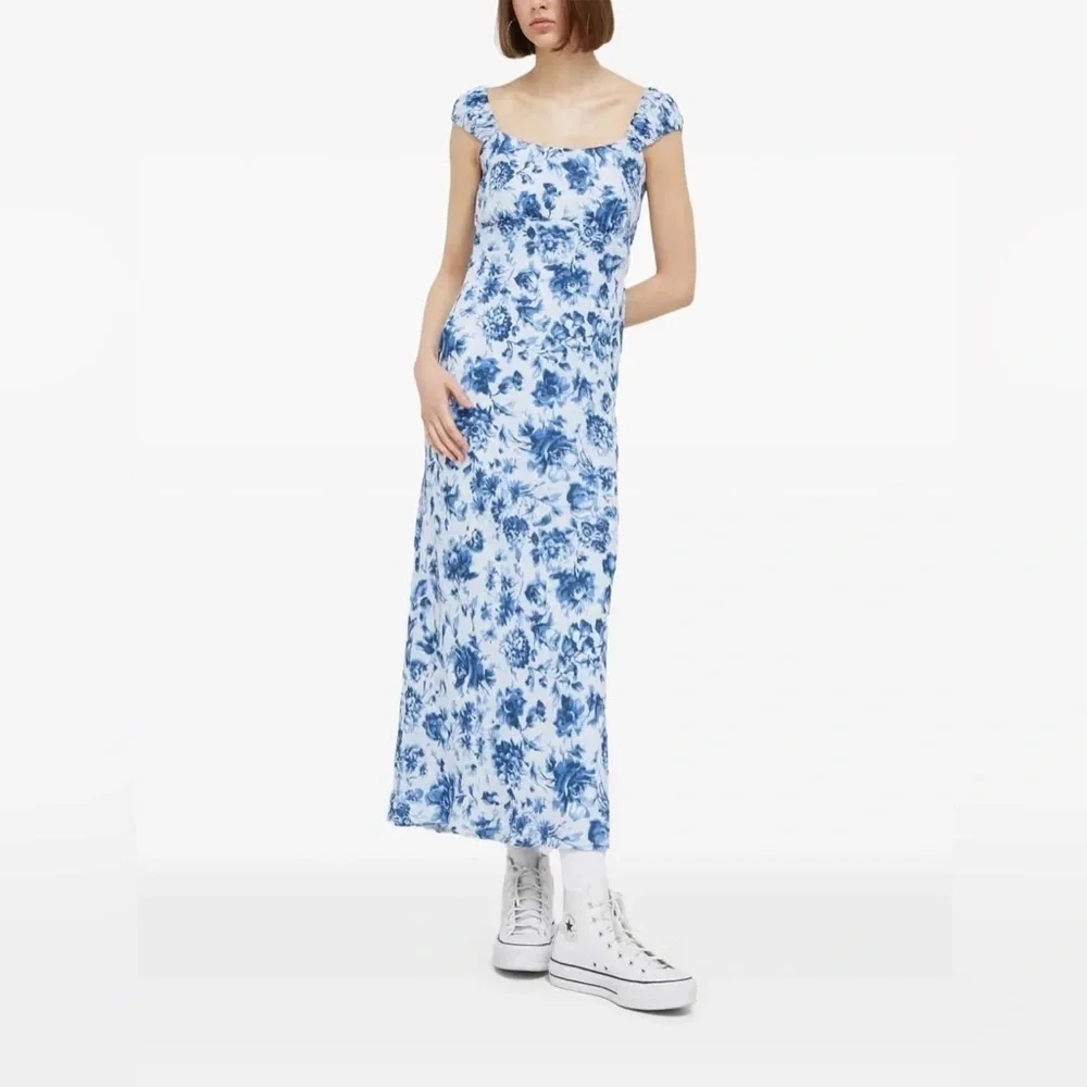 Abercrombie & Fitch Floral-print Square-neck Midi Dress